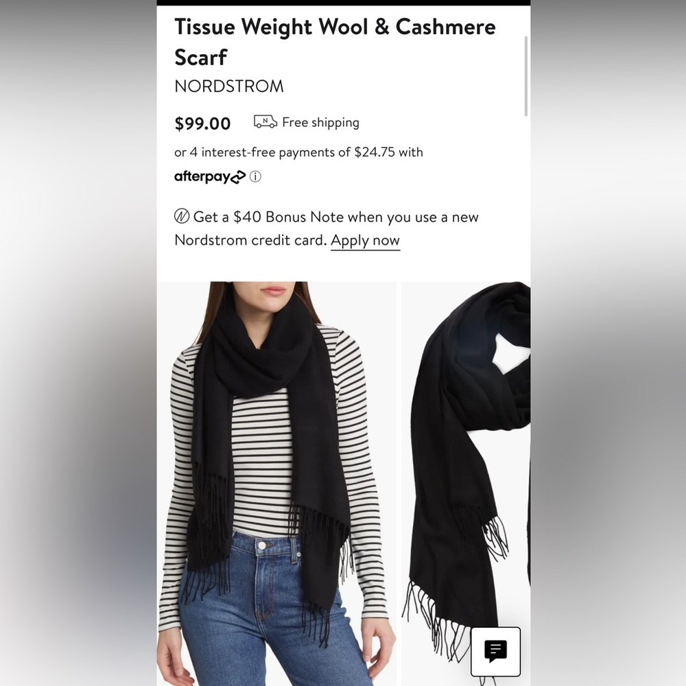 Tissue Weight Wool & Cashmere Scarf Nordstrom EUC